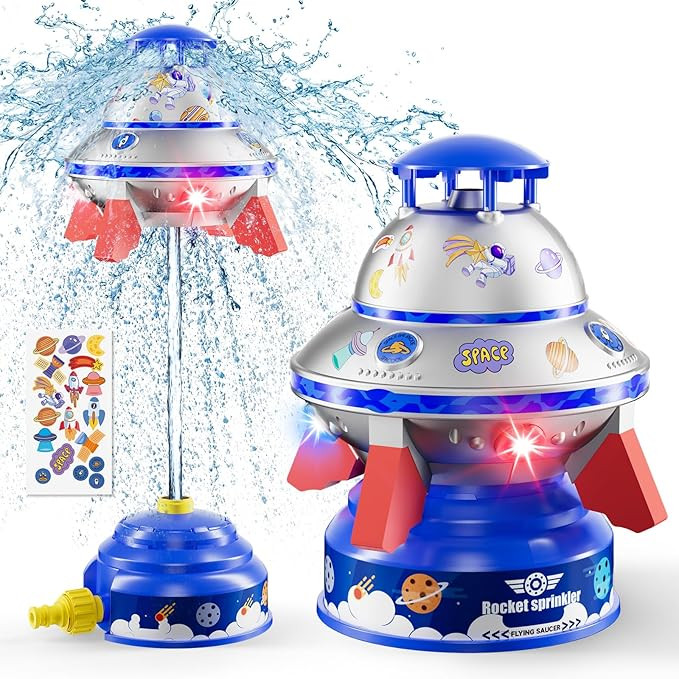 UFO Water Sprinkler for Kids, Water Rocket Toy Outdoor Summer Play W/Light & Spin, Adjustable Hei... | Amazon (US)