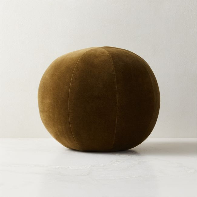 Terre Olive Green Velvet Sphere Throw Pillow 12 | CB2