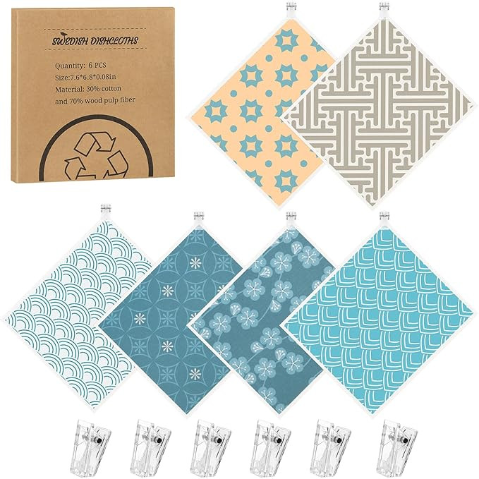 Needbrock 6 Pack Swedish Dishcloths for Kitchen, Geometric Pattern Swedish Rags Dish Towels with ... | Amazon (US)