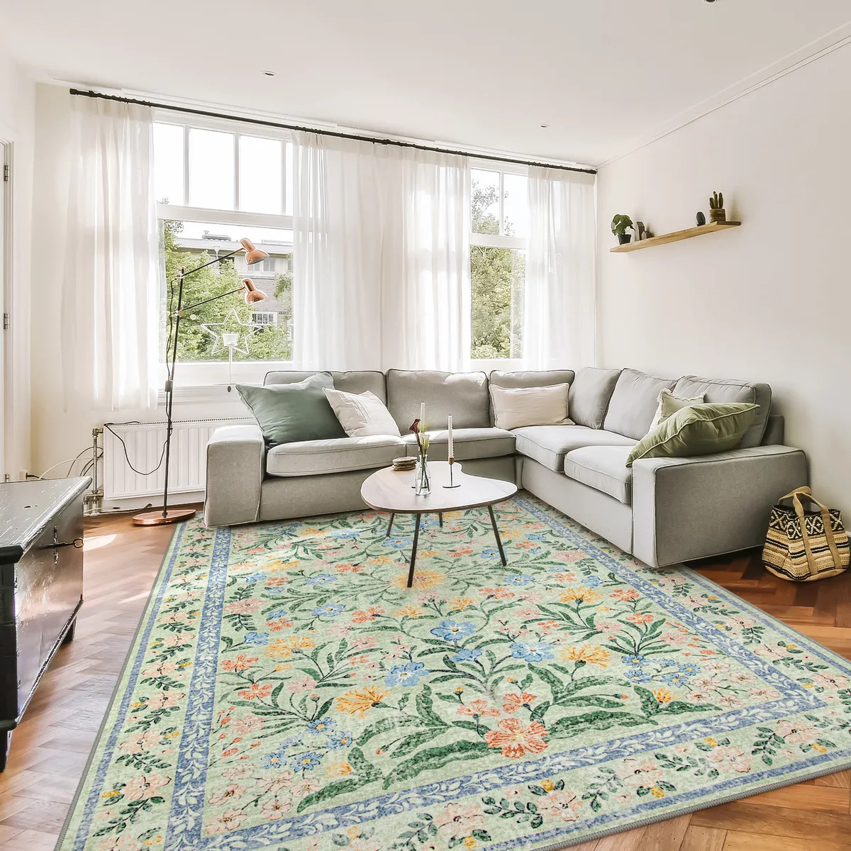 Washable Green Floral Rug | Sylvie French Vintage Style - Lahome | Lahome