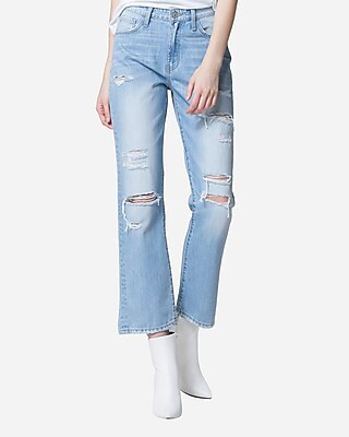 Flying Monkey Super High Waisted Distressed Straight Cropped Jeans | Express