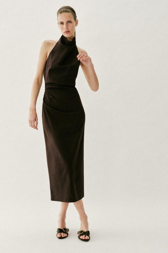 LINEN HALTER NECK MIDI DRESS | Zara US