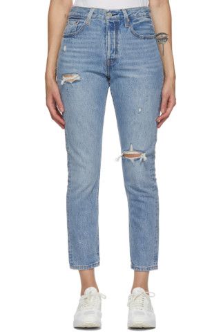 Blue Distressed 501 Skinny Jeans | SSENSE