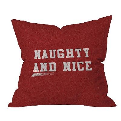 Red Typography Leah Flores Naughty And Nice Throw Pillow (16"x16") - Deny Designs® | Target