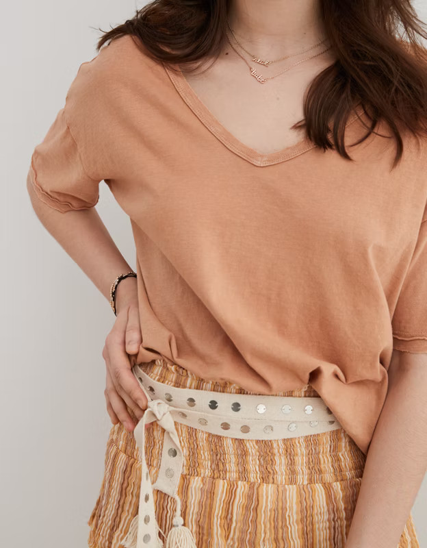 Aerie Distressed V-Neck Boyfriend T-Shirt | American Eagle Outfitters (US & CA)