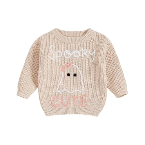 Toddler Baby Boy Girl Sweater Embroidery Knit Pumpkin Sweater Pullover Sweatshirt Halloween Outfits (Beige Spooky, 12-18 Months) | Amazon (US)