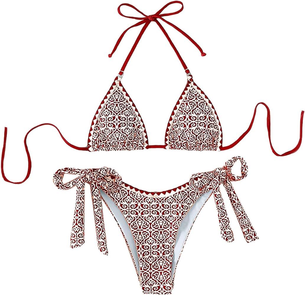 SHENHE Women's 2 Piece Sexy Bikini Sets Halter Tie Side Triangle Swimsuits | Amazon (US)