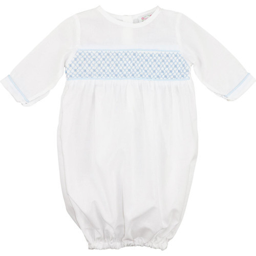 Blue Smocked Rosette Baby Gown | Cecil and Lou