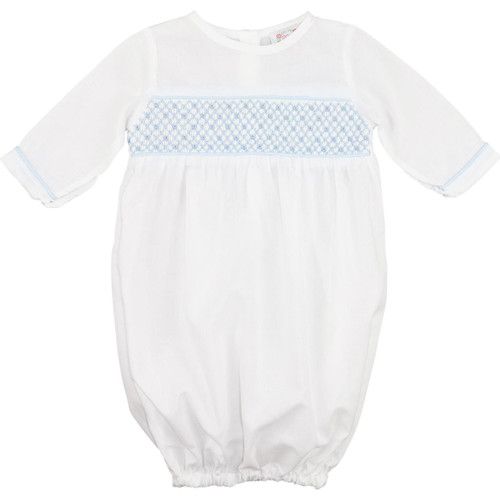 Blue Smocked Rosette Baby Gown | Cecil and Lou