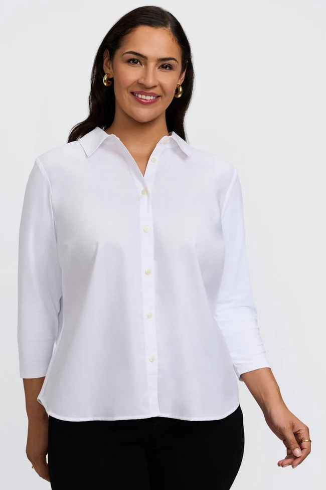 Dina Plus Knit-Woven 3/4 Sleeve Shirt | Foxcroft