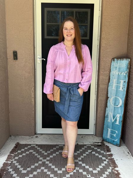 Walmart Spring style, eyelet top, New Walmart fashion finds, Walmart style, chambray skirt, Madewell sandals, Etsy fashion finds, cork clutch

#LTKfindsunder50 #LTKSeasonal #LTKstyletip