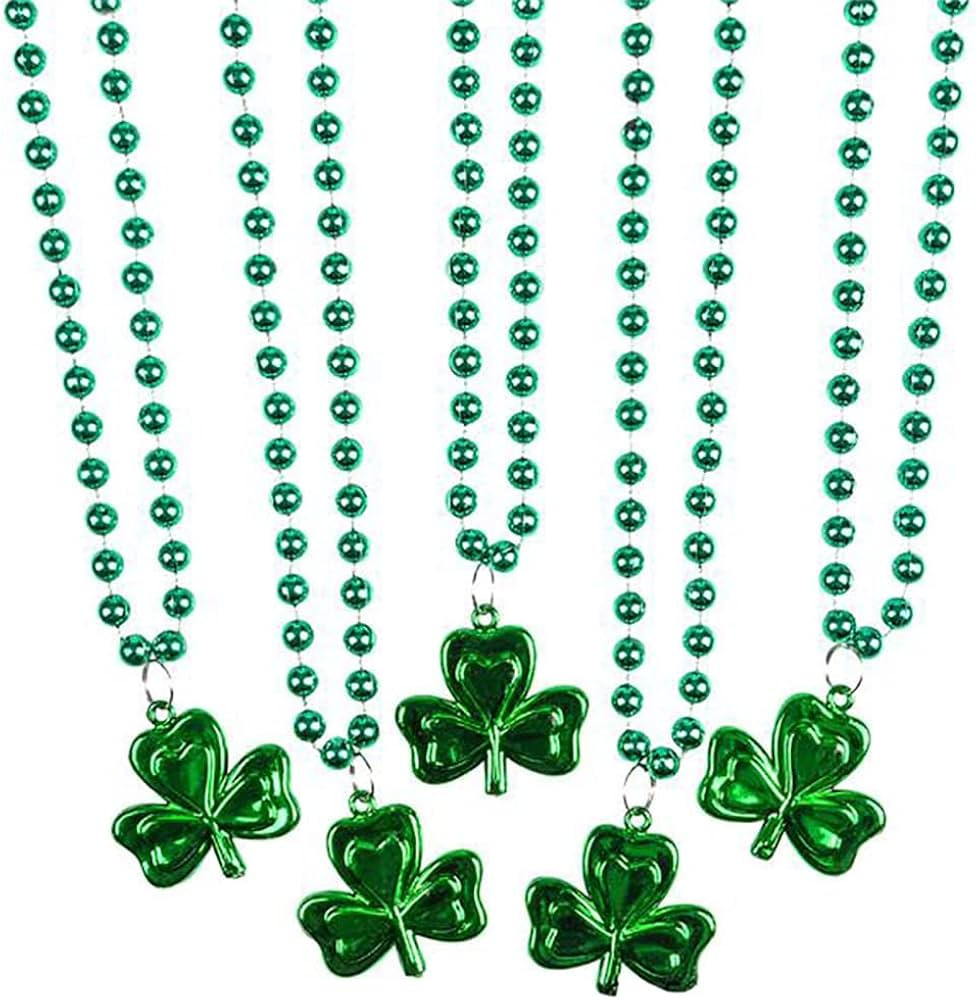 The Dreidel Company St. Patrick's Shamrock Beads Necklace, Metallic Green, 33 inch (8mm beads) (1... | Amazon (US)