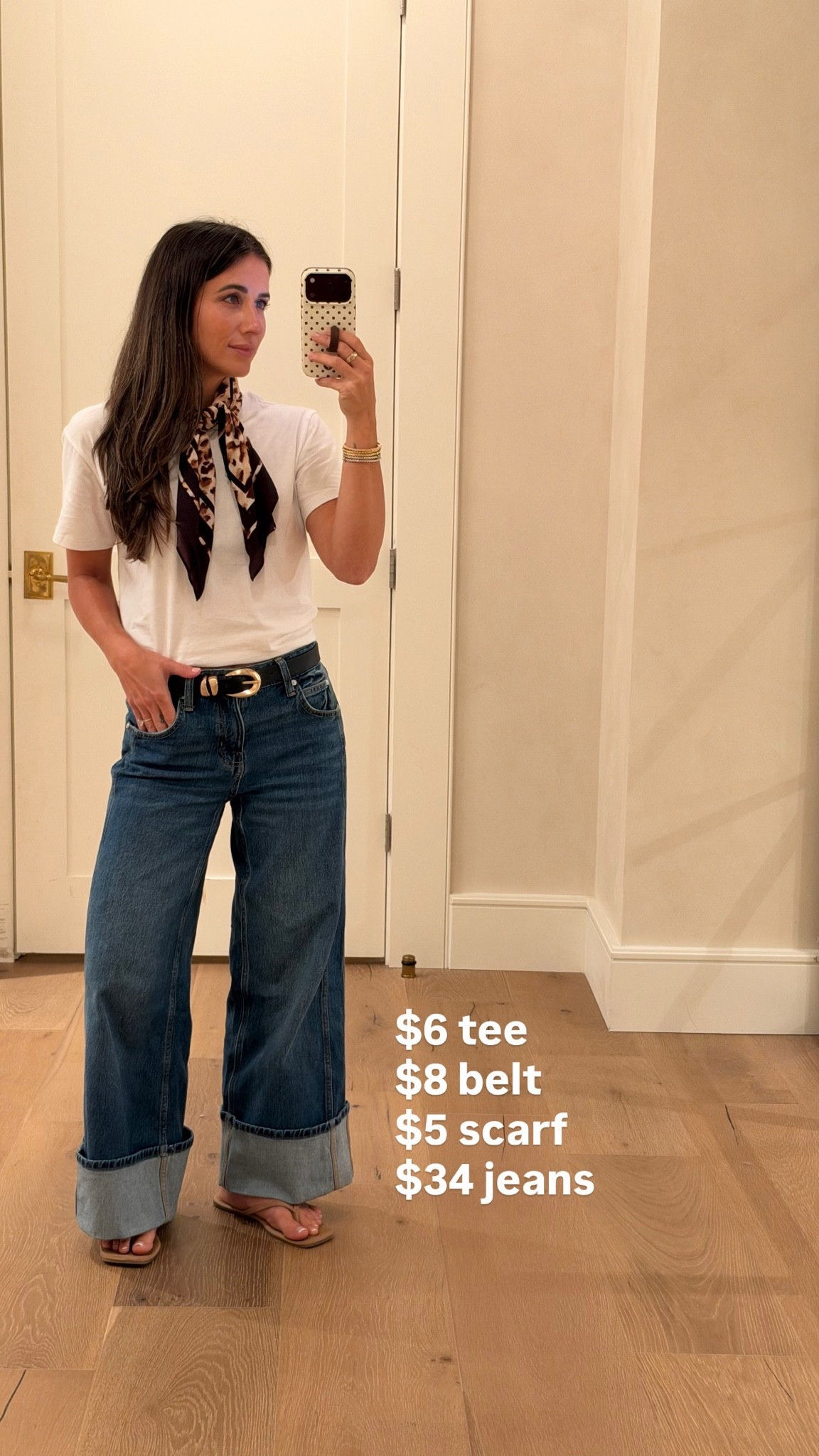 Cuff cropped jeans size 0 
Organic cotton T-shirt size S
Leopard d bandana scarf
Black & gold belt

#WalmartPartner @Walmart