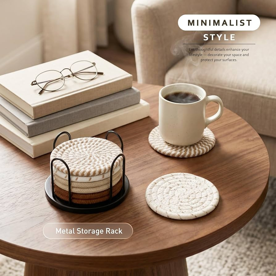 Lazebox Coasters Set of 8 for Drinks, 4 Inch Large Coasters for Coffee Table, Tabletop Protection... | Amazon (US)