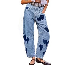 LifeShe Women's Wide Leg Baggy Jeans Low Waist Heart Barrel Jean Loose Boyfriend Denim Pants | Amazon (US)