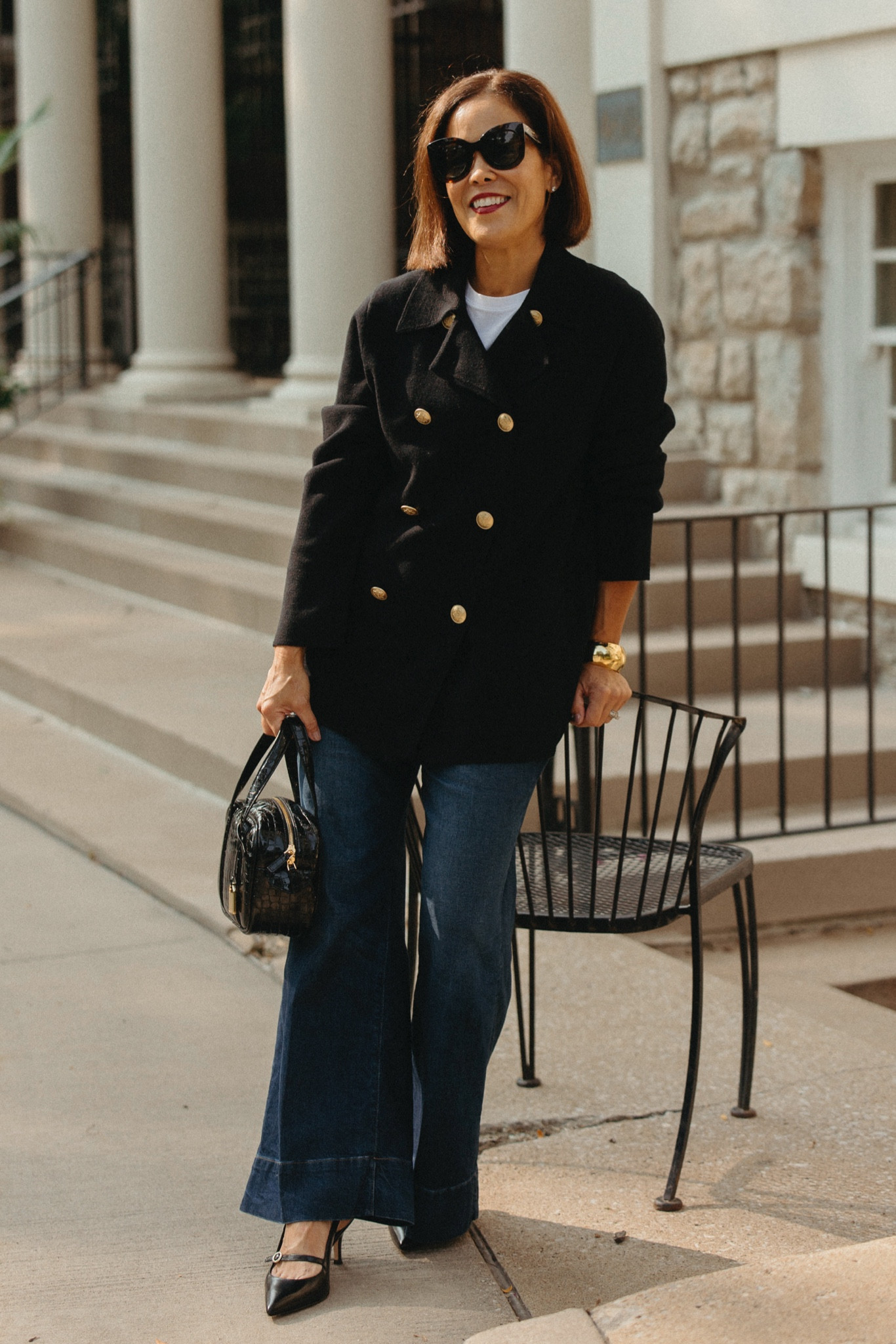 Fall Outfit 
What to wear to Paris 
Sweater Blazer- wearing size small 
Vintage Tee- wearing size medium 
Wide Leg Denim- true to size 
Slingbacks- for true to size 

#LTKSeasonal #LTKStyleTip #LTKOver40