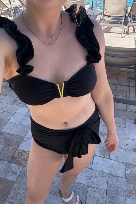Amazon swimsuit high waisted belt tie flattering tummy control 
Ruffle swimsuit gold detail - so flattering! Love this one! wearing a M 

#LTKSaleAlert