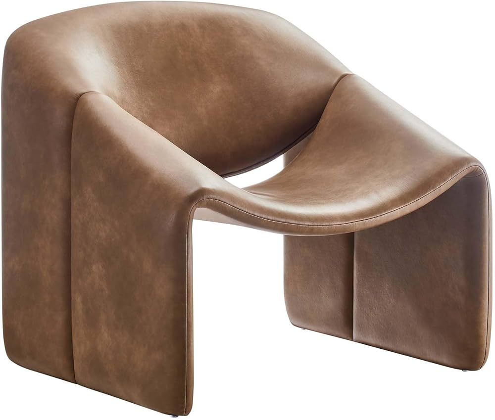 Modway Vivi Upholstered Faux Leather Brown-Stylish Vegan Accent Armchair, Modern Barrel, Comforta... | Amazon (US)