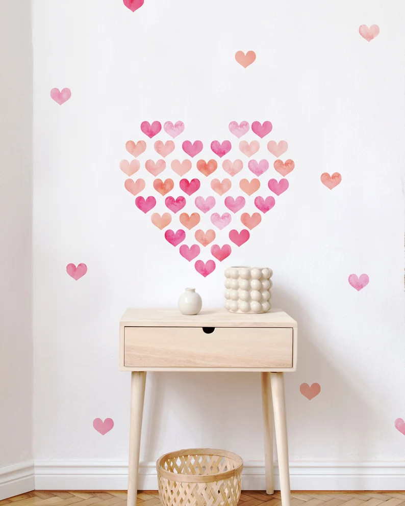 Watercolor Hearts Wall Stickers Pink Peel and Stick Wall | Etsy | Etsy (US)