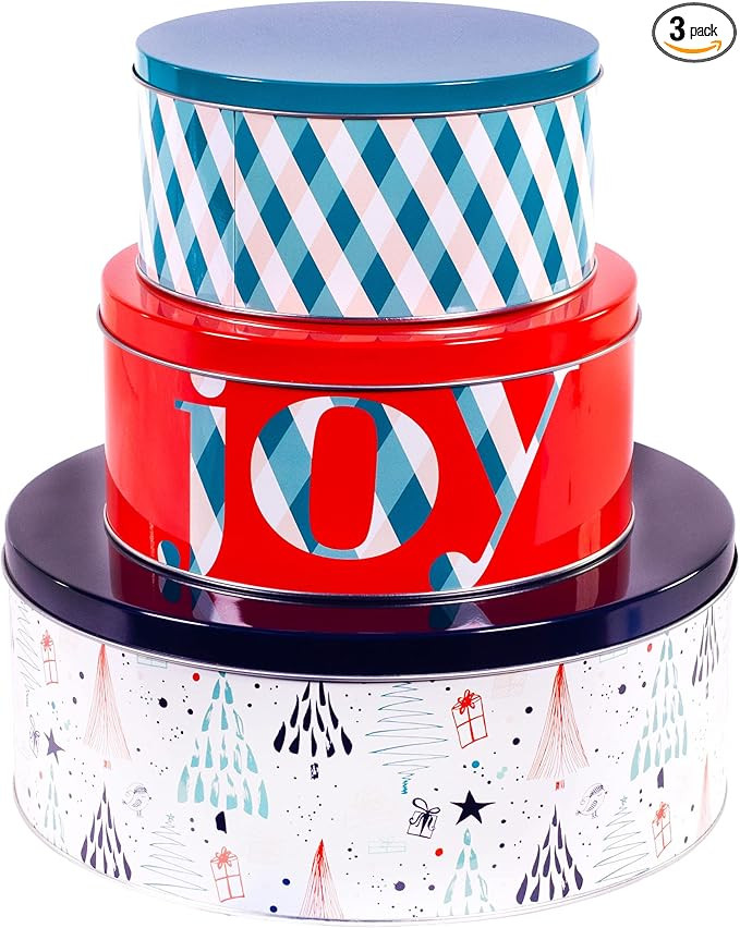 Steel Mill & Co Tin Containers with Lids, 3 Pack Christmas Cookie Tins, Festive Cookie Tins for G... | Amazon (US)