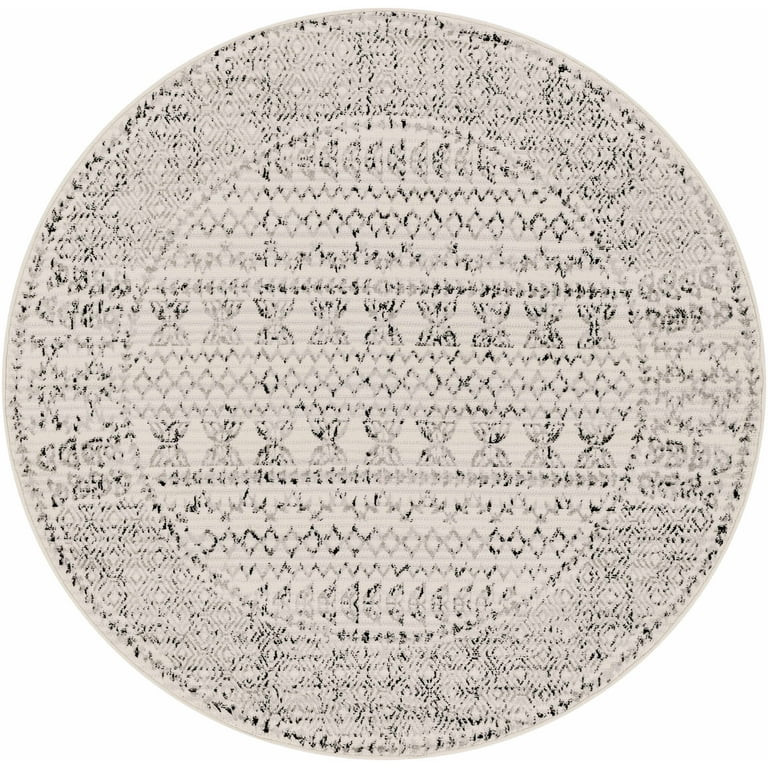 Greig Bohemian Farmhouse Living Room Bedroom Round Area Rug - Neutral Boho Carpet - Bordered - Of... | Walmart (US)