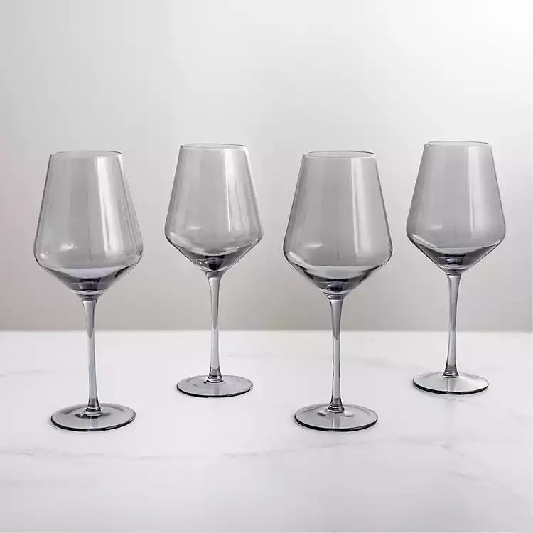 New! Gray Soft Angle Wine Glasses, Set of 4 | Kirkland's Home