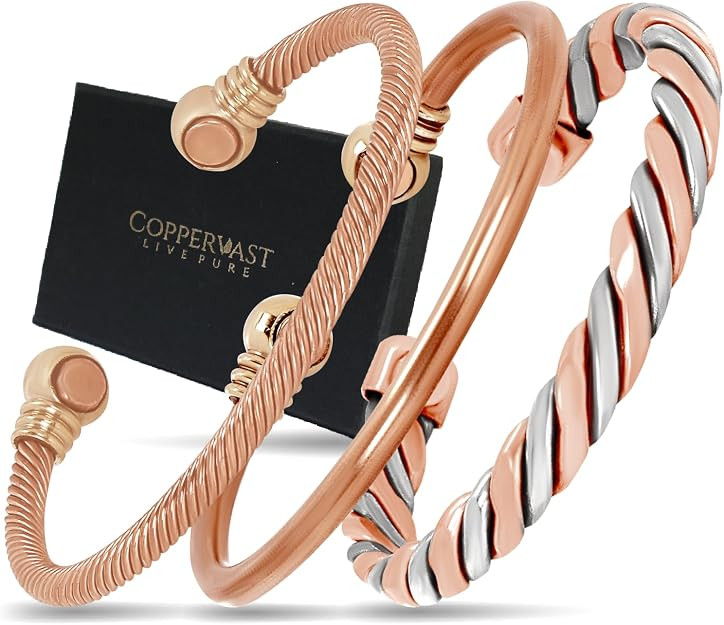 Copper Bracelets- for Men and Women| Set of 3 with Gift Bag |Handmade 100% Copper | Amazon (US)