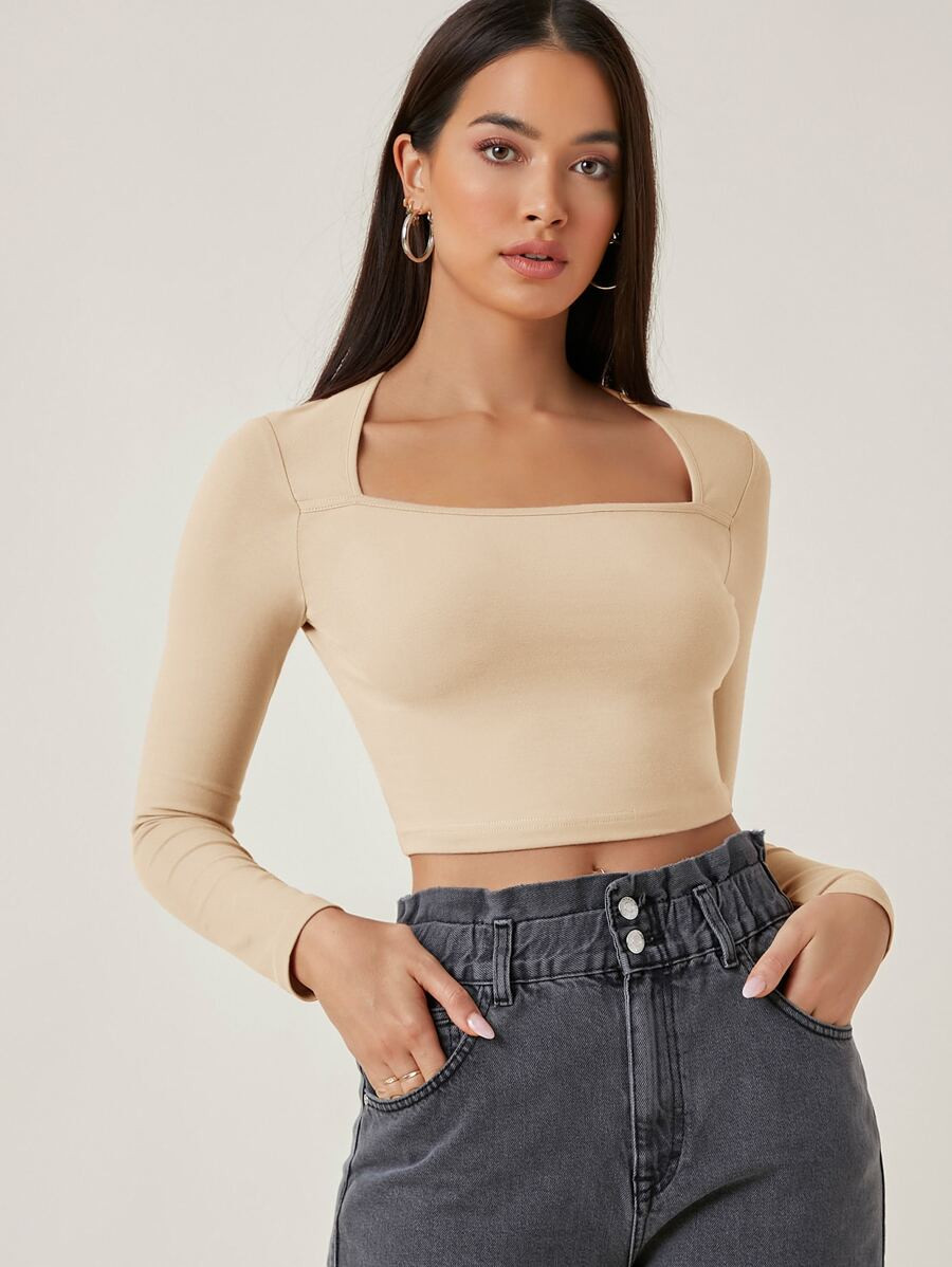 SHEIN BASICS Square Neck Crop Tee | SHEIN