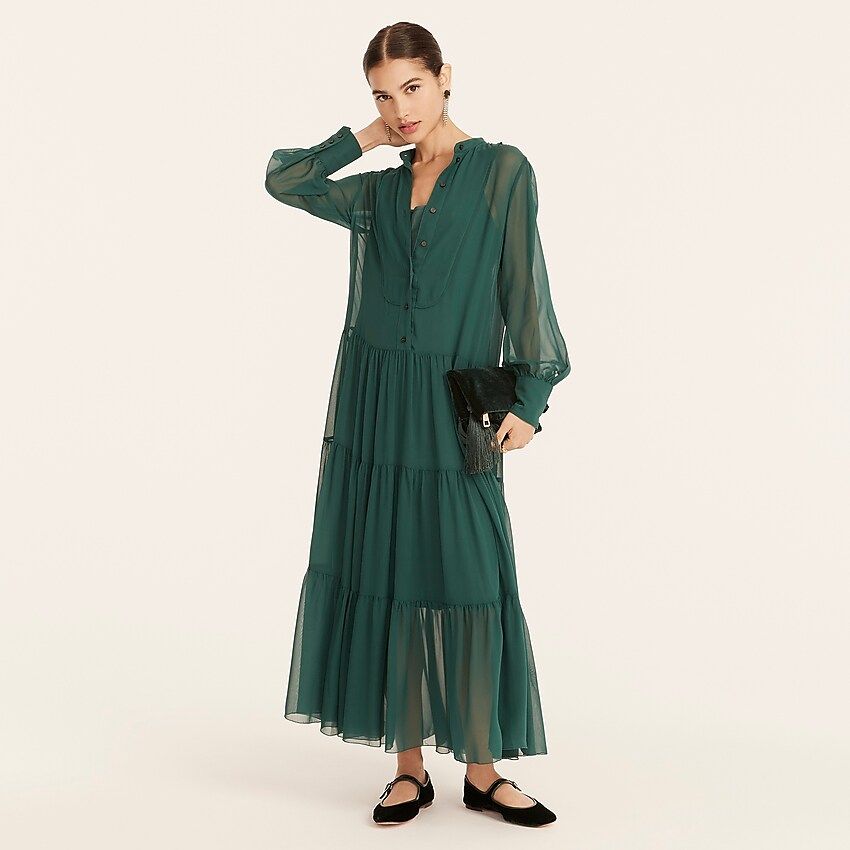 Collection tiered silk-chiffon tuxedo dress | J.Crew US