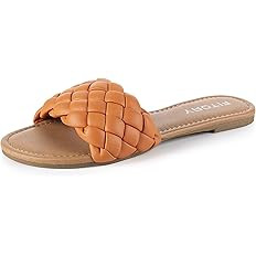 FITORY Womens Flat Sandals Fashion Round Open Toe Slip On Slides with Braided Strap Slippers for ... | Amazon (US)