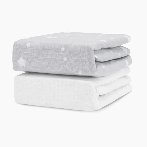 Newton Baby 2-Pack Organic Cotton Breathable Mini Crib Sheets in Stardust In Twilight Grey/Solid White | Babylist