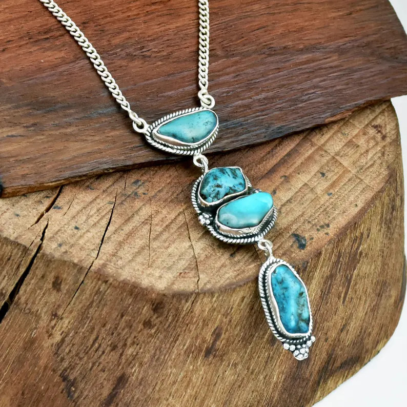 Natural Raw Turquoise Necklace- 925 Sterling Silver Necklace- Boho Statement Jewelry | Etsy (Global)