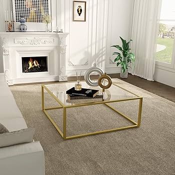 SAYGOER Gold Coffee Table Glass Modern Coffee Tables for Small Space Simple Square Center Table f... | Amazon (US)