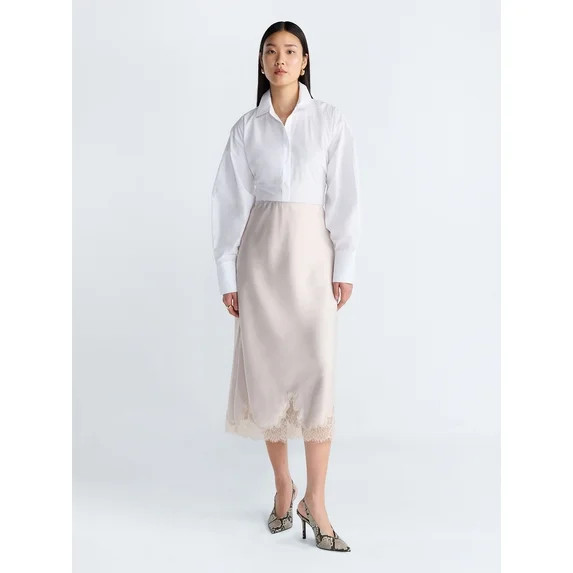 Scoop Women's Midi Slip Skirt with Lace Trim, Sizes XS-XXL | Walmart (US)
