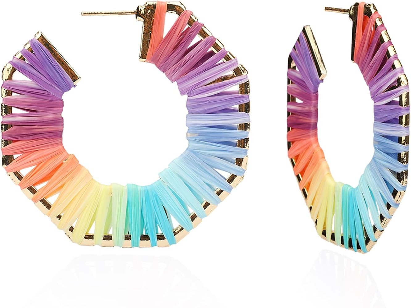 Colorful Earrings Summer Raffia Rainbow Hoop Rattan Earrings for Women Beach Earrings for Women V... | Amazon (US)
