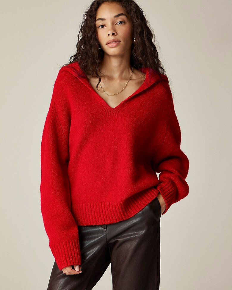 Johnny-collar sweater with ribbed trim | J. Crew US