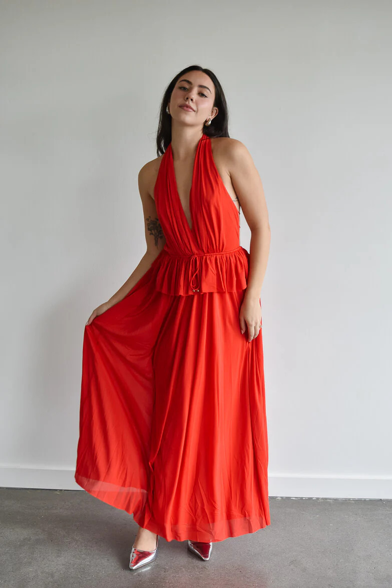 Harbour Plunge Maxi Dress - Red | Confête
