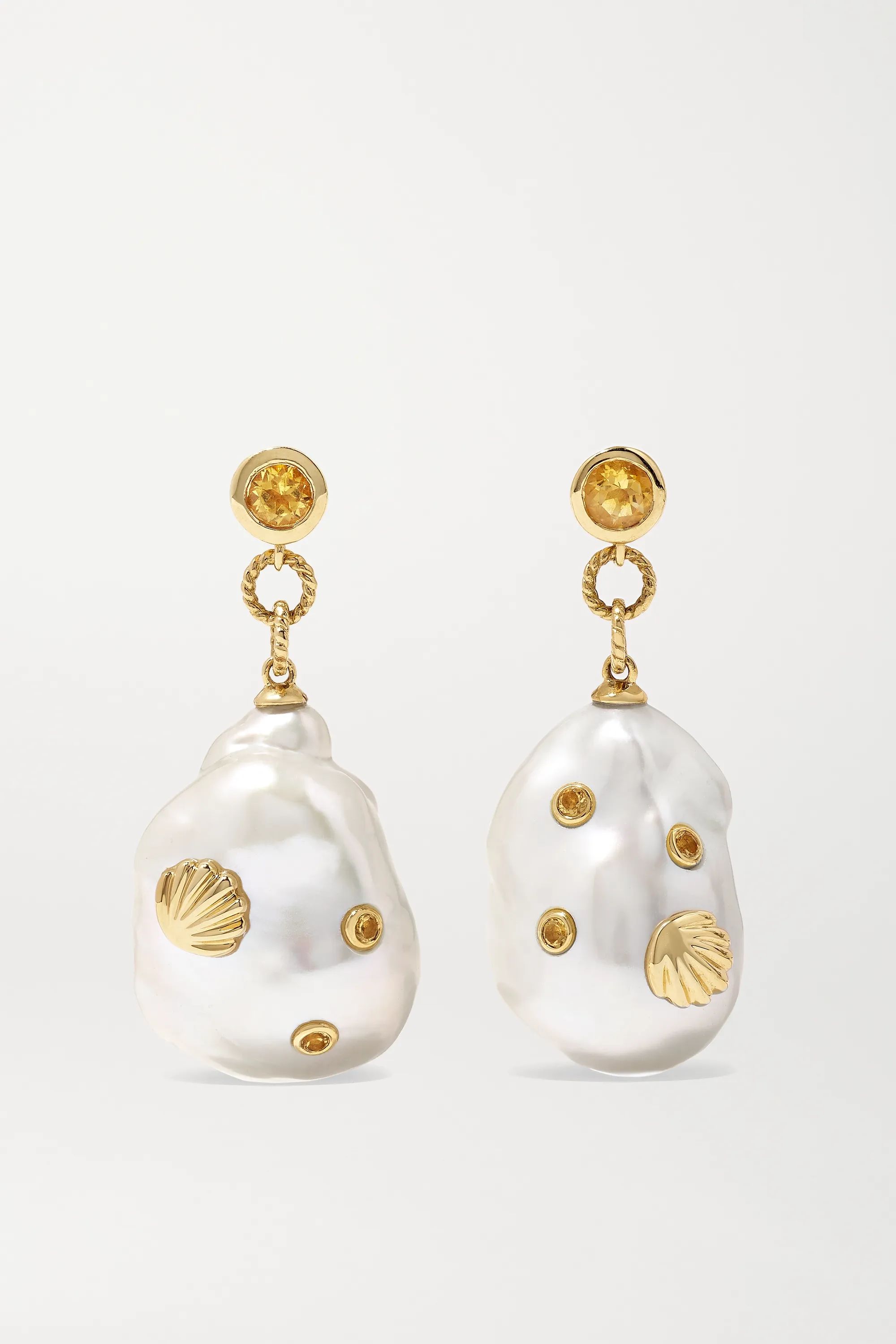 9-karat gold, pearl and citrine earrings | NET-A-PORTER (UK & EU)