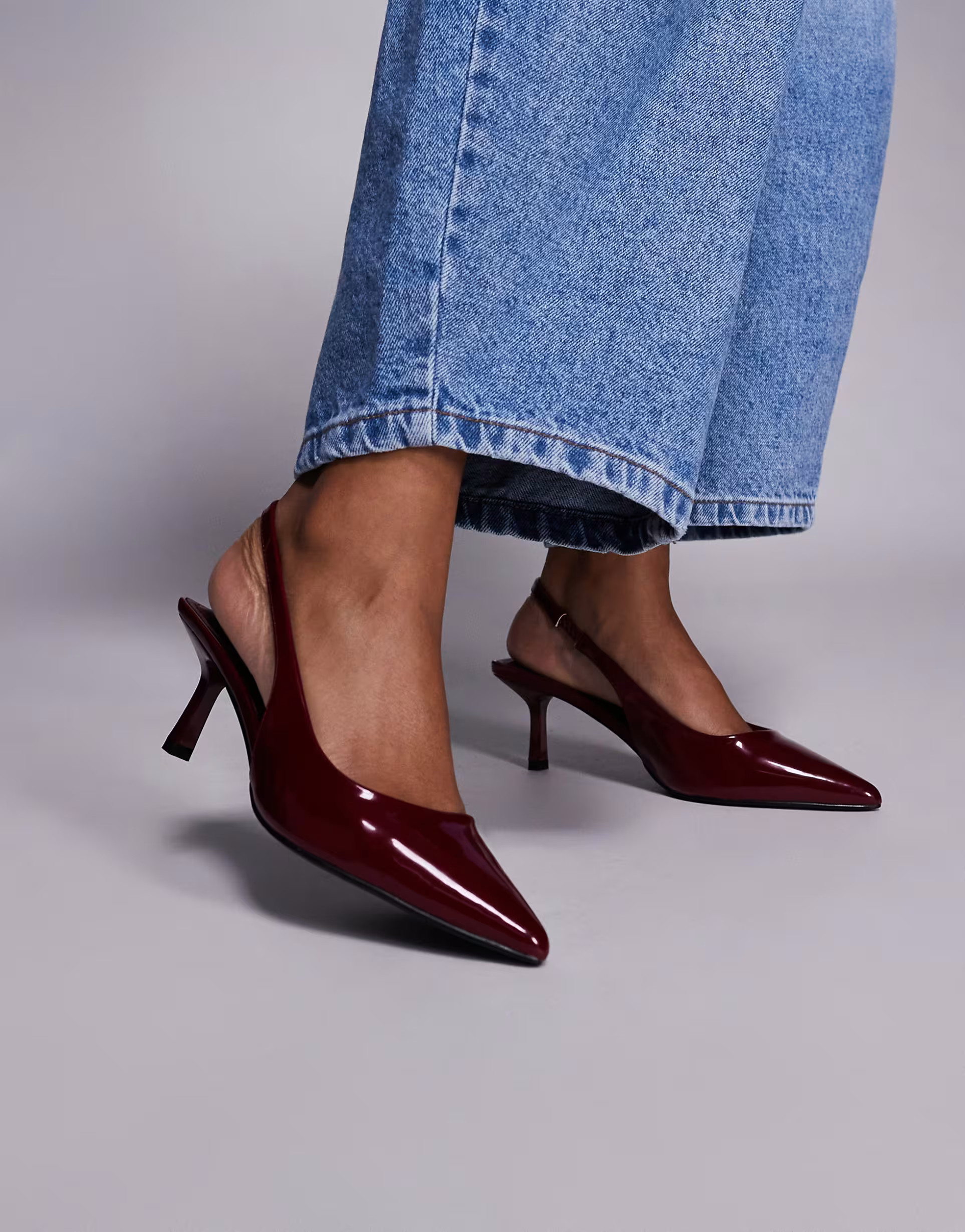 Simmi London Laena slingback kitten heel shoes in burgundy | ASOS (Global)