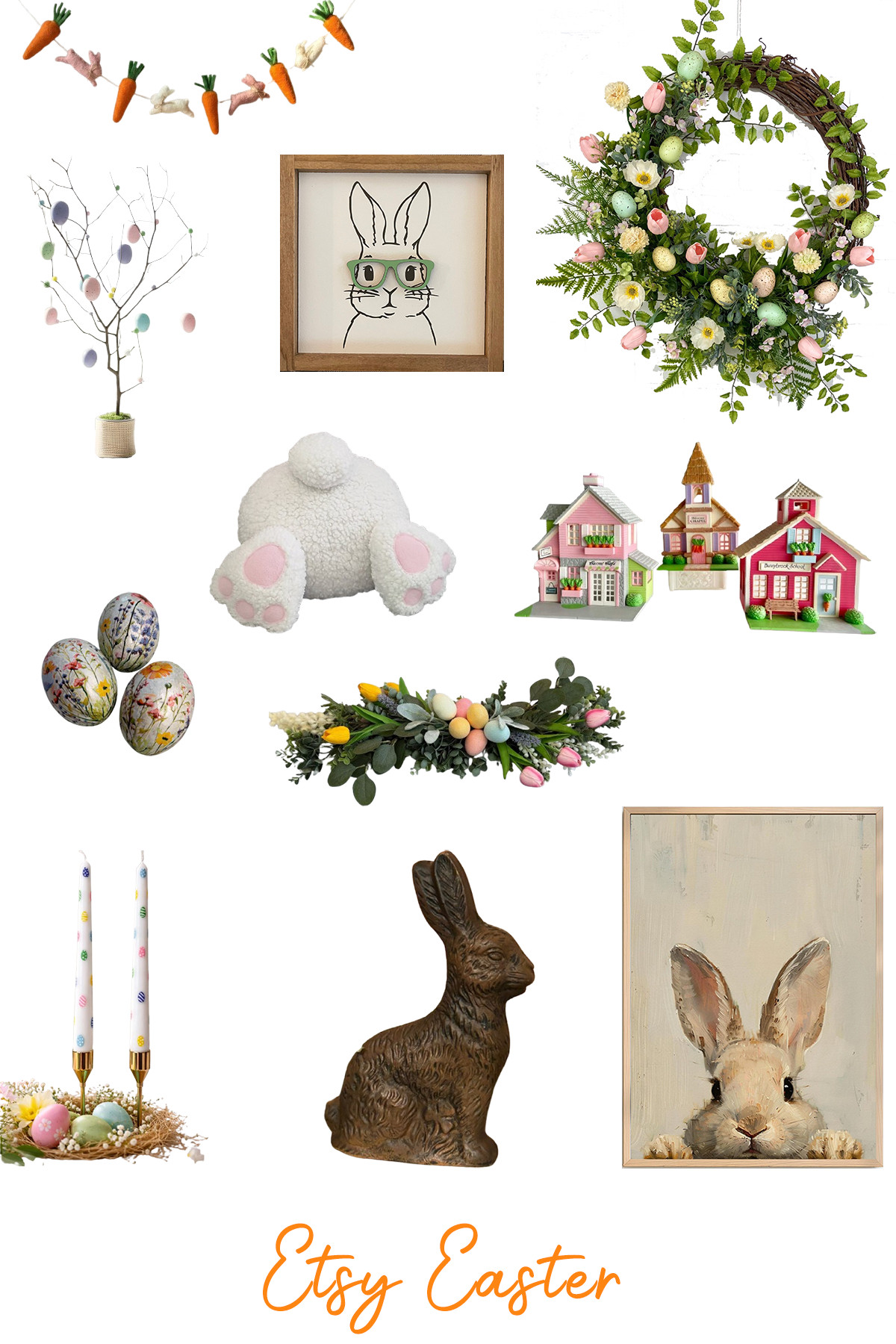 Etsy Easter Decor
The Etsy Easter vibe is all about personality and storytelling. Because it’s a marketplace for independent makers, the aesthetic is wonderfully eclectic, mixing quirky modern touches (like the bunny in glasses) with heirloom-quality art. Key trends here include felted wool textures, hand-painted botanical eggs, and unique “village” collectibles. 

 #LTKSeasonal #LTKHome