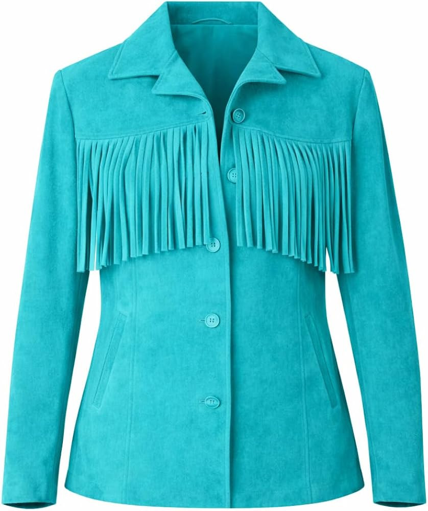 Women\u2019s Buffalo Suede Fringe Jacket, Genuine Leather Western Cowgirl Boho Coat Vintage Style | Amazon (US)