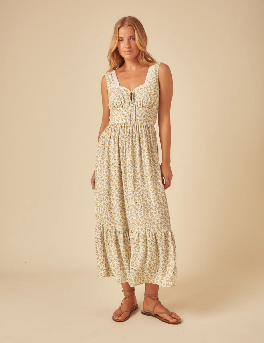 White Ditsy Floral Heather Midi Dress | Nobody's Child