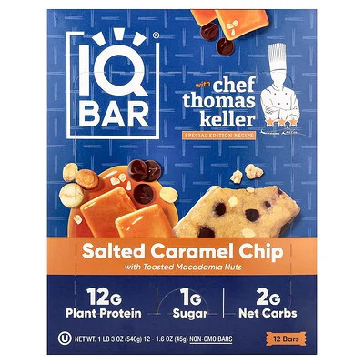 IQBAR, Plant Protein Bar, Salted Caramel Chip With Toasted Macadamia Nuts, 12 Bars, 1.6 oz (45 g) Each | iHerb