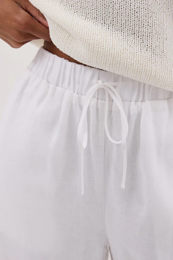GINA WHITE LINEN ELASTIC WAIST PANT | DISSH