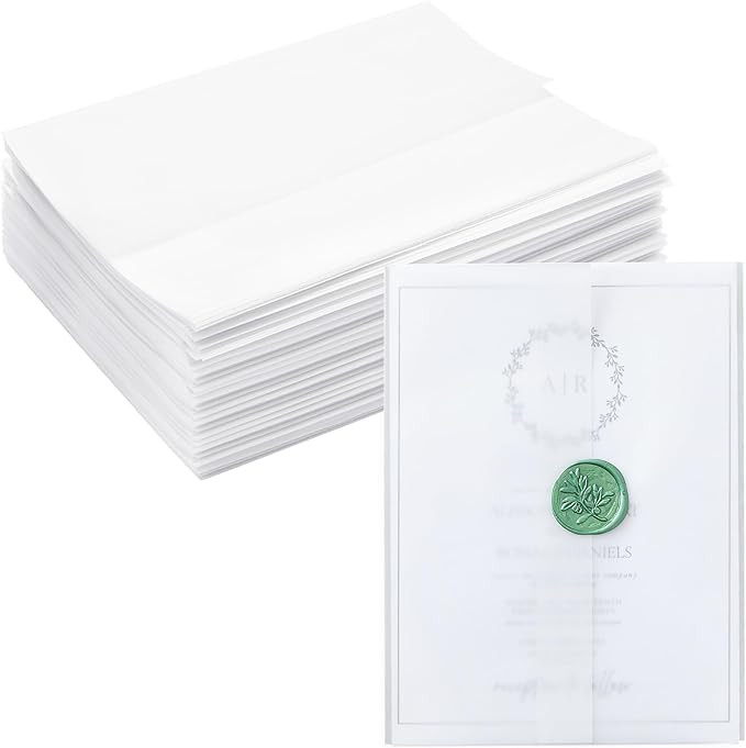 100 Pack Vellum Jackets for 5x7 Invitations, Pre-Folded Bulk Transparent Paper Envelope Liners fo... | Amazon (US)