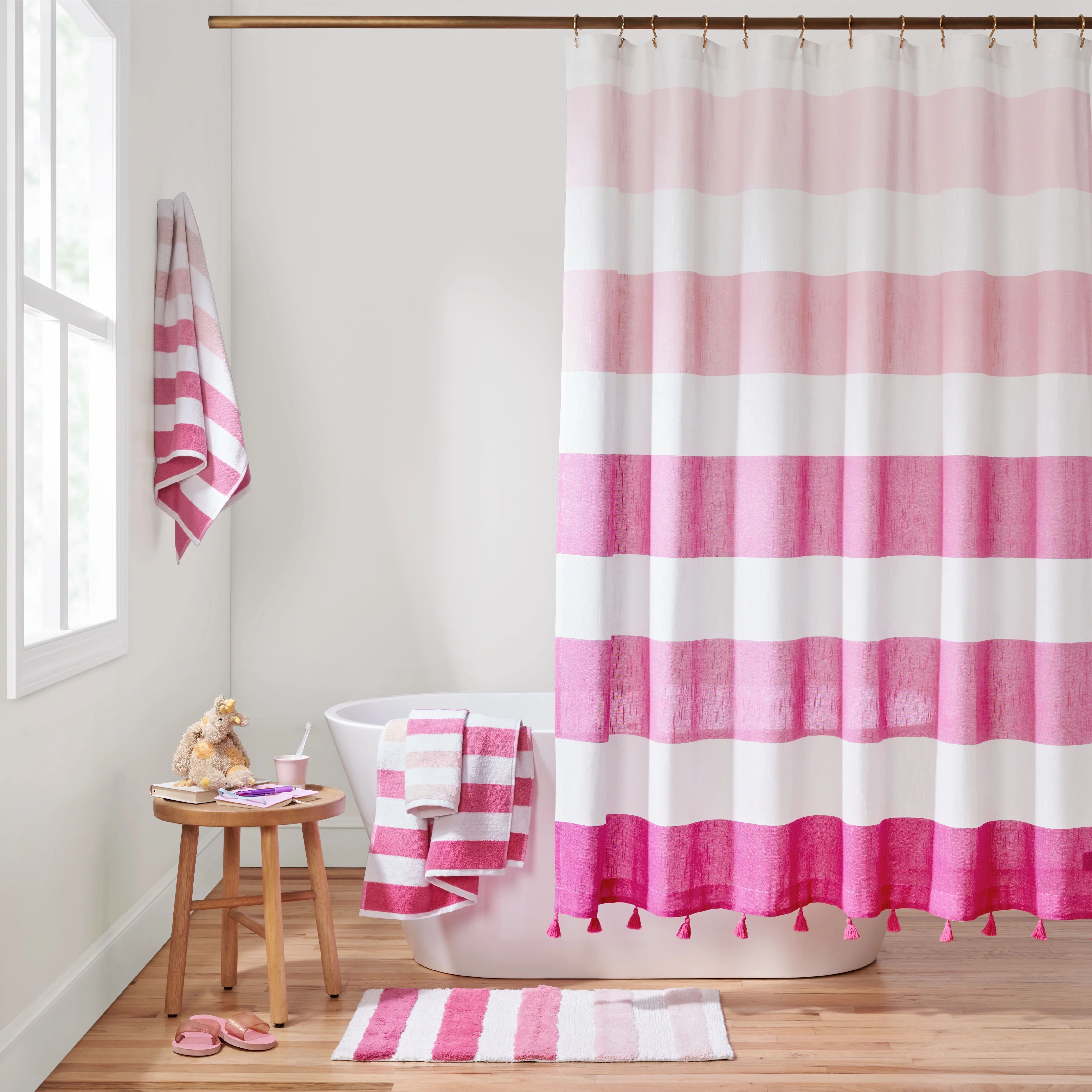 Gap Home Kids Ombre Stripe Organic Cotton Shower Curtain with Tassels, Pink, 72"x72" - Walmart.co... | Walmart (US)
