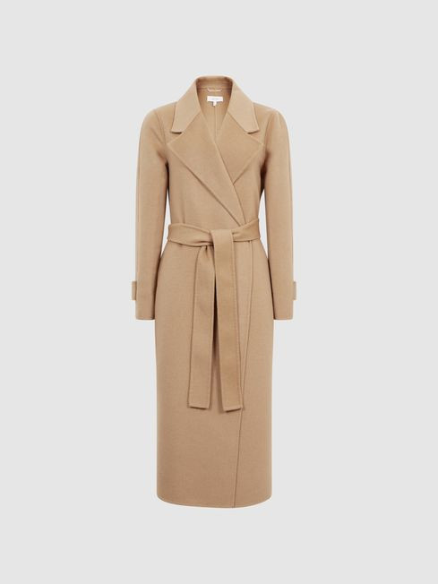 Reiss Camel Agnes Regular Belted Blindseam Wool Longline Coat | Reiss UK