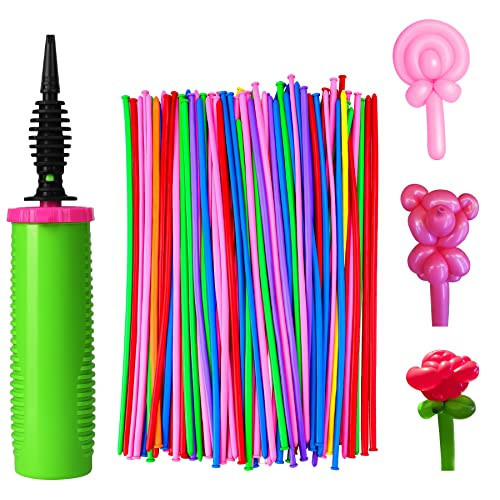 ouyili 100Pcs 260 Balloons qualatex with 1 Hand Balloon Pump Kit, Professional Premium Quality Twisting Magic Long Balloons Assorted Color to Make Animal for Birthday Party Clowns Wedding Decorations | Amazon (US)