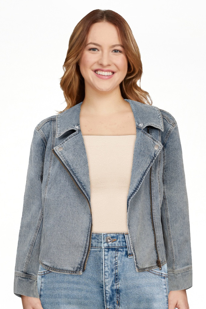 Jessica Simpson Women's Denim Moto Jacket with Faux Fur Collar, Sizes XS-XXL | Walmart (US)