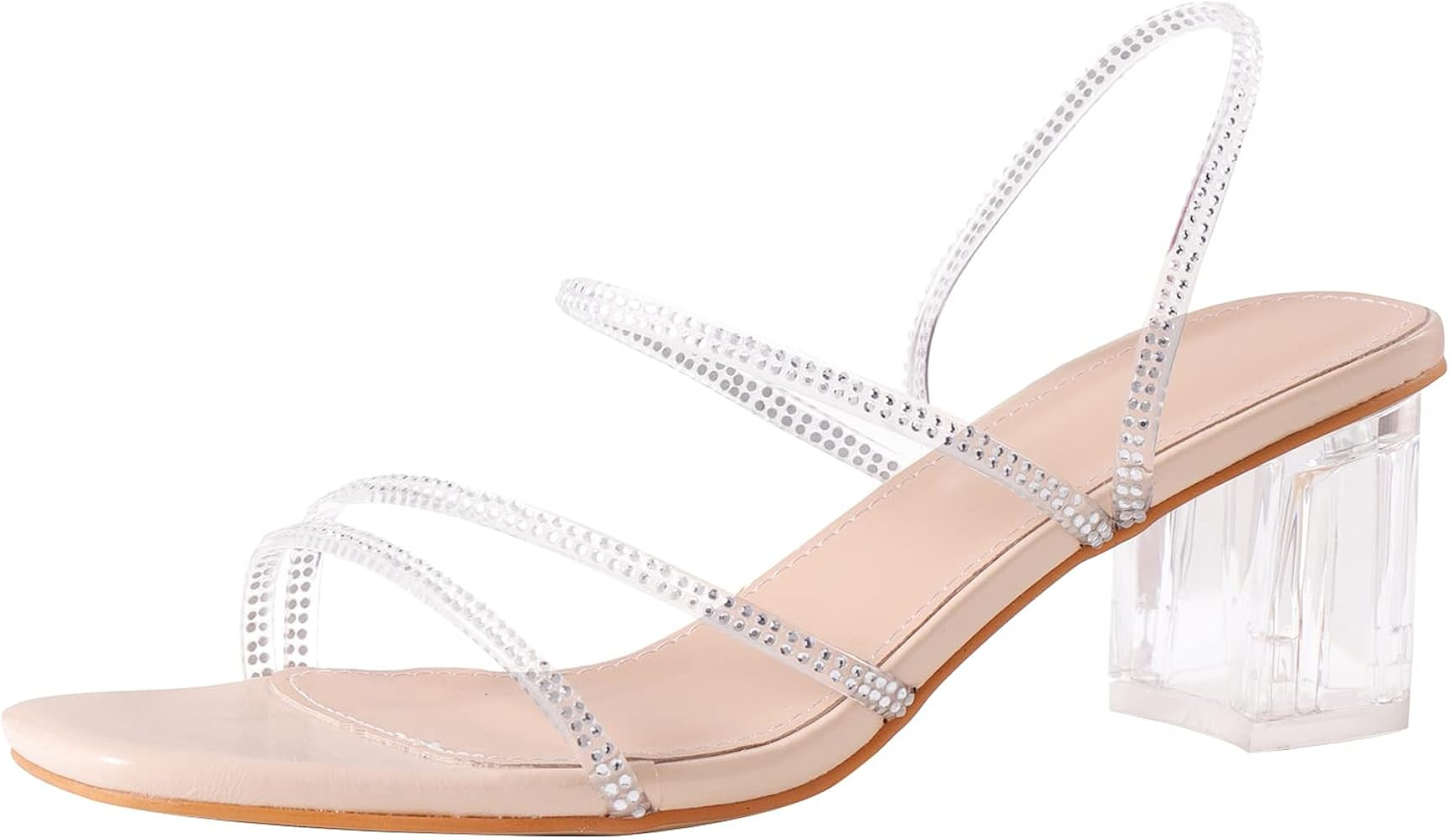 LACUONE Women's High Heel Sandals Chunky Block Clear Heels Slides Transparent Strap Slip-on Mules | Amazon (US)